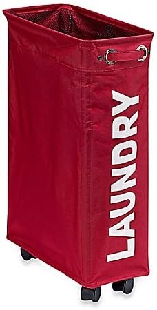 Slim-line Corno Laundry Bin, 4 Wheels for Easy Moving, Privacy Cover included, Canvas and Polyester, Perfect for Fitting into Small Spaces (1, Red)