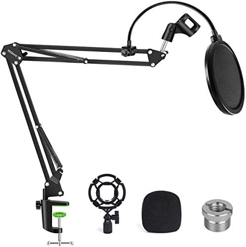 Desktop Microphone Stand, Mic Increase Arm with Shock Mount, Adjustable Suspension Increase Scissor Arm with pop Filter for Blue Yeti Snowball,Radio Broadcasting and Recording (A1)