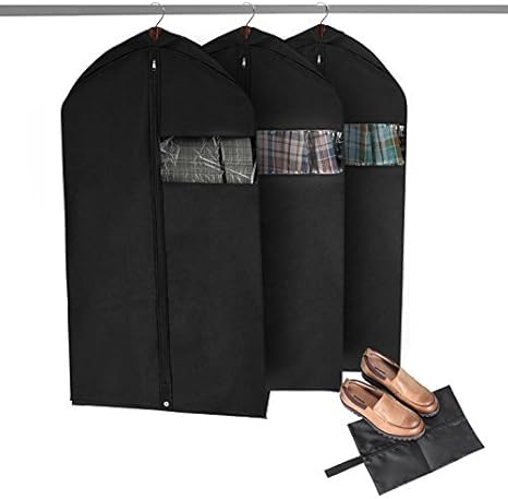 Amazon Maidmax衣類収納袋3枚セット シューズバッグ付き 長さ42インチ 高通気性 スーツカバー 透明のプラスチックウィンドウ 全長ファスナー付き スーツ ドレス 服用 衣類カバー オンライン通販