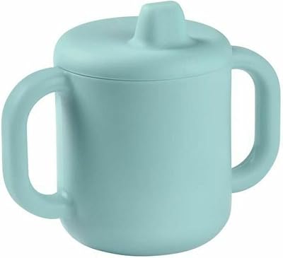 Baby-Lernbecher 2-in-1 Flasche/Tasse – 100% Premium-Silikon, Breite Griffe für Einfaches Greifen, Ergonomisch, Weicher Trinkaufsatz – Farbe Blau
