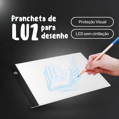 Mesa de Luz LED A4 Profissional para Desenho e Decalque – Prancheta Luminosa Ultra Fina com Controle de Brilho USB para Artistas, Tatuadores, Arquitetos e Artesanato Prancheta de Desenho