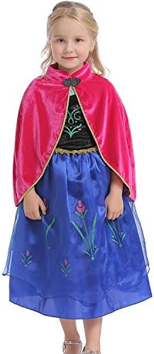 Abroda Girls Fancy Dress Party Outfit Princess Halloween Costume Cosplay Dress with Cloak (2-3 Years, Red Blue)