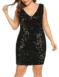 IN'VOLAND - Vestido de mujer con lentejuelas, talla grande, vestido sin mangas para fiesta de cóctel, graduación formal, cuello en V