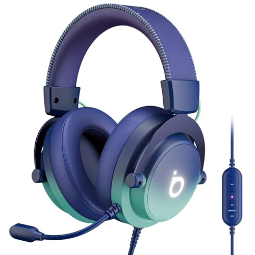 Basike Fone de ouvido jogos para PC - Headset Gamer Pro com Microfone, Modo FPS/Música, com som surround 7.1, Falante de 50mm, USB Compatível com Win7/10/11/MAC/PS4/PS5 (Azul)