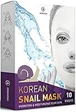 Korean Sheet Face Mask - 10 Packs - for Deep Moisturizing and Hydrating with Snail Secretion Filtrate 7,000 PPM - Make Your Skin Smooth and Glowing and Get Soft, Bright Beautiful Face - Made in Korea.