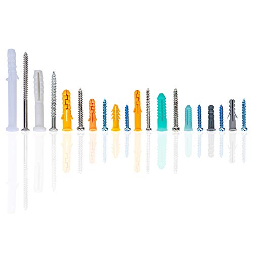 K Kwokker 220 Pieces Plastic Self Drilling Drywall Ribbed Anchors with Screws Assortment Kit, Perfect for Fixing Curtains, Calligraphy, Wall Cabinets, Lamps