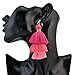 idealway 3 Layered Colorful Womens Stylish Earrings Bohemian Style Summer Tassel Drop Earrings (Pink)