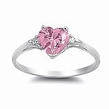 Patsy: Heart-cut Pink Ice on Fire CZ and IOF CZ Promise Friendship Ring 925 Silver, 3209A