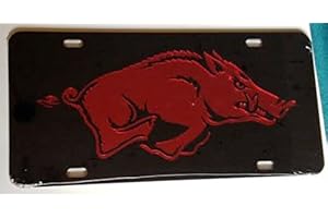 THE SPORTS FAN STORE Arkansas Razorbacks Black Red Mirrored Car Tag - Hogs License Plate