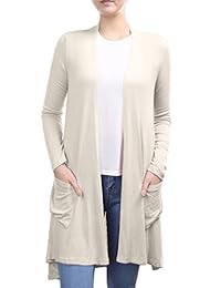 Cardigan de manga larga con bolsillo frontal abierto para mujer