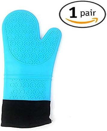 Honeyall 1 Pair of Extra Long Non Slip Gloves Waterproof Silicon Oven Mitts with Cotton protecton for Kitchen Heat Protection Grilling Cooking and Baking