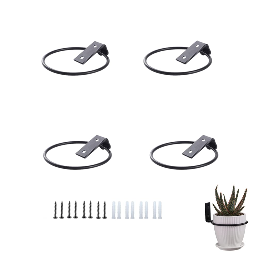 CURTEK 4 Pack Flower Plant Holder 4 Inch Ring Flower Pot Holder Wall Mounted Plant Hangers Collapsible Bracket for Indoor and Outdoor
