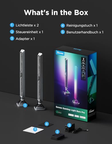 Govee RGBIC Gaming Light Bars, Cyberpunk LED Lighting with Three-Sided RGB Ambient Light for PC, Monitor, Smart WiFi & Bluetooth, 60+ Scenes, Compatible with Alexa & Google Home, Set of 2, Silver