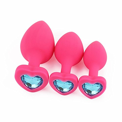 Keliay 3 Pcs Heart Rose Shaped Base with Jewelry Birth Stone Butt-Anal-Play Jewel Sex Toy