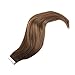 Full Shine 20 Inch Remy Tape in Real Human Hair Extensions 2.5g/Pcs 50g Per Pack Color #4 Fading to #27 and #14 Highlighted With Color #4 Balayage Ombre Tape Extensions