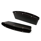 Huicocy 2 Pcs Car Organizer Car Seat Catcher Leather Car Seat Side Slit Pocket Drop Catcher Organizer Fills Gaps between Front Seats (Black)