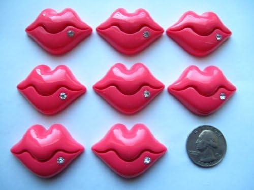 8 Xl Kawaii Resin Cabochon Hot Pink Lips/Rhinestone Cellphones Scrapbook
