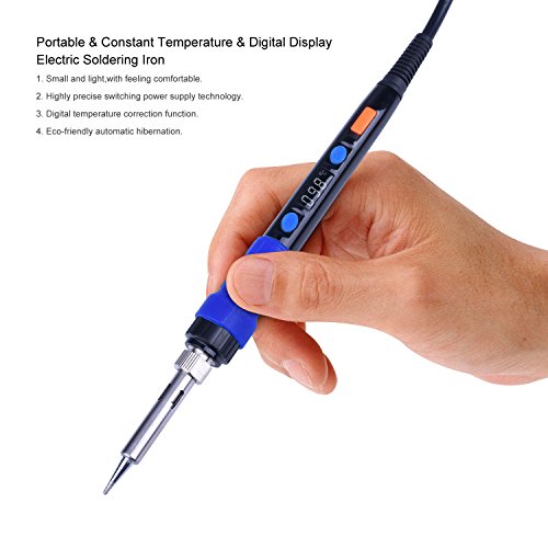 Quimat ESD Thermostatic Electric Soldering Iron Kit, Welding Iron Gun Set with Adjustable Temperature LED Digital Display, ON/OFF Button,Temperature Correction, Automatic Hibernation