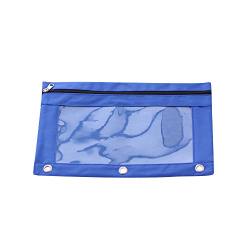 VEVICE Zippered Binder Pencil Pouch Case with Rivet Enforced Hole 3 Ring Large Transparent Solid Color Pencil Bags Office School Stationery (Blue)