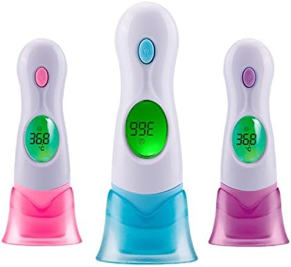 8 in 1 Multifunction Digital Non-contact Infrared Thermometer Baby Forehead Ear Room Food Drink Temperature Measurement and Clock with 3 Temperature Color Backlight Changing Pink