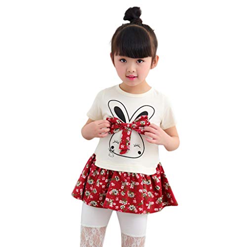 MITIY Baby Girl Dress Big White Rabbit Cartoon T-Shirt Skirt Floral Print Skirt