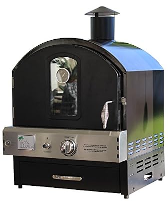 Pacific Living Outdoor Build-in or Counter Top Large Capacity Gas Oven with Pizza Stone and Smoker Box, Black Powder Coat