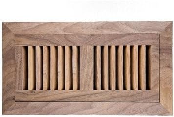 American Walnut Flush Mount Wood Vent Cover With Frame & Metal Damper Size: 4" x 10"