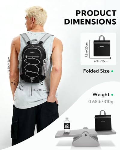 Waterfly Small Foldable Hiking Backpack: 15L Lightweight Rucksack Bag for Men Women Walking Packable Back Pack Water Resistant Daypack for Outdoor Camping Day Pack