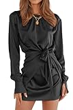 BTFBM Women Casual Long Sleeve Ruched Wrap Dress