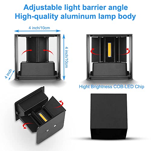 CANMEIJIA Set of 4 LED Outdoor Indoor Wall Lamps, 12 W Modern Black IP65 Outdoor Wall Lamp, 3000 K Angle Adjustment for Hallway Bedroom