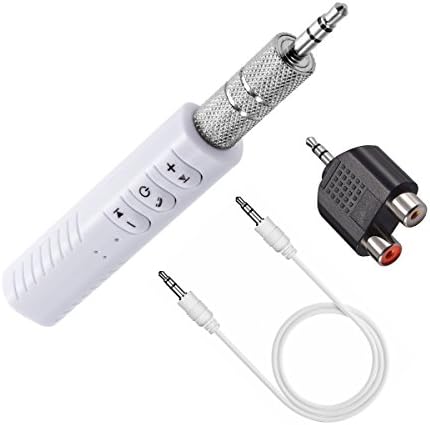 Bluetooth Receiver 4.1 Car Aux Wireless Audio Receiver Hands-free Car Kits Built-in Mic with 3.5mm Jack and RCA Adapter for Headphones, Home/ Car Audio Stereo System, FSTELECTEK,White