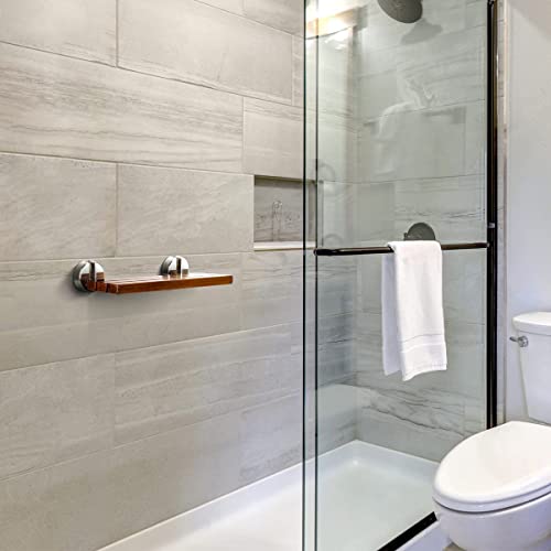 OasisSpace 20” Teak Folding Shower Seat Bench, Medical Wall Mounted Fold Down Shower Seat, 400