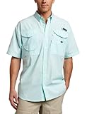 Columbia Men’s Super Bonehead Classic Short Sleeve Shirt, Large, Gulf Stream/Gingham, Online Clothing Store