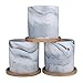 SQOWL 4 inch Marble Ceramic Succulent Planter Pot Indoor Modern Cactus Herb Flower Planters with Bamboo Tray Set of 3