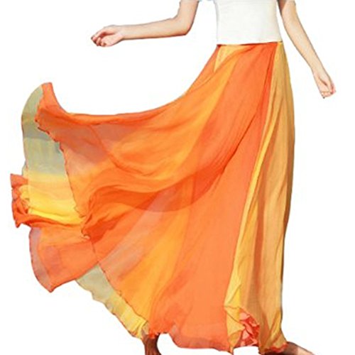 TopTie Full Circle Skirt Flowing Maxi Skirts Best Chiffon Skirt ORANGE-S