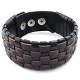 KONOV Mens Leather Bracelet, Wide Cuff Bangle, Fit 8-9 inch, Brown Black