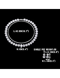 Juego de collar y pendientes de tenis de circonita cúbica de corte redondo en tono plateado de EVER FAITH