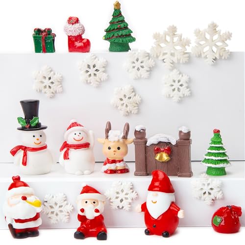 FUTUREPLUSX 24PCS Christmas Fairy Garden Figurines, Christmas Miniature Figurines 3D Resin Miniatures for Crafts Christmas Party Supplies Advent Calendar Fillers