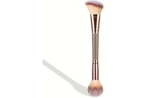 Rose Gold Premium Dual-Ended Makeup Brushes with Round & Angled Head - Versatile Beauty Brushes Set for Face Contour, Blendin