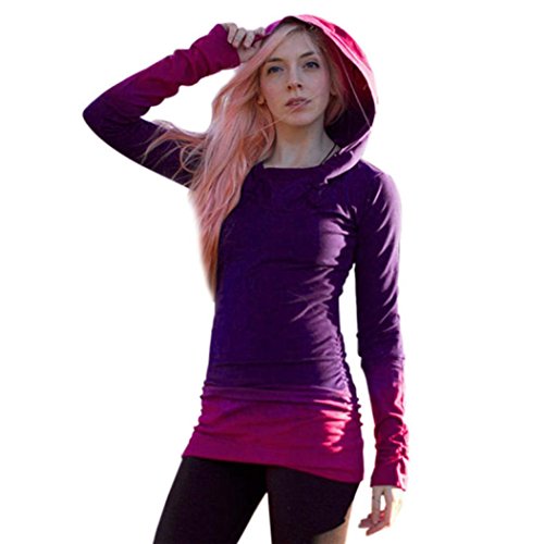 YANG-YI Fashion Women Hoodies Sweatshirts Casual Long Sleeve Hooded Gradient Color Shirt Blouse (M, Purple)