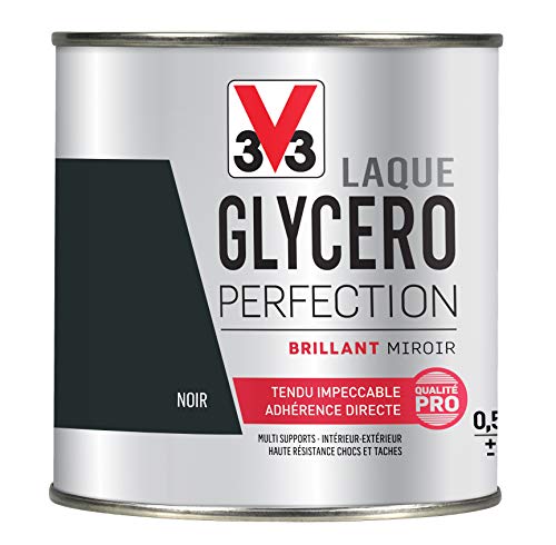 V33 Peinture multi-supports monocouche Laque Glycéro brillant, Noir 0,5L