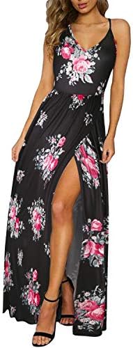 ULTRANICE Womens Summer Floral Adjustable Spaghetti Strap Tie Back Maxi Dress Split
