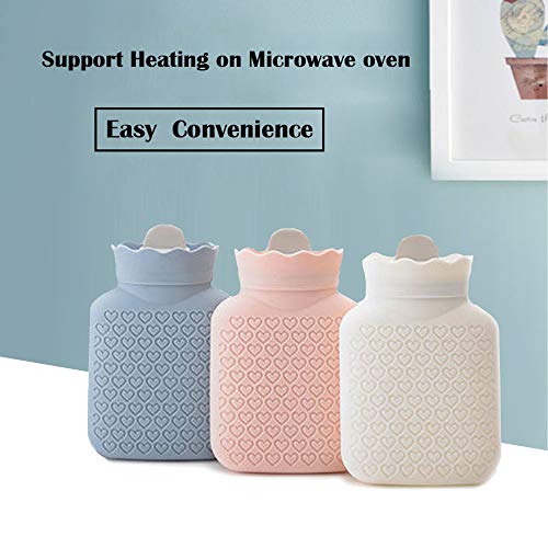 Microwave Heating Bottle Environmental Silicone Transparent Hot Water Bag with Knit Cover, Hot & Cold Therapies - Gift for Birthday, Christmas, Valentine's Day, Gift Exchange Party (White, Short)