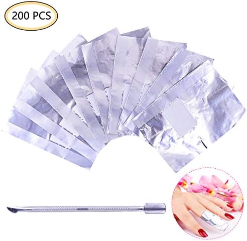 OZUAR 200 Pcs Foil Nail Wraps Remover 1Pcs Cuticle Pusher Nail Tin Foil Aluminum Foil with Lint-Free Cotton Pads Fast Gentle Soak off Removing (Sliver)