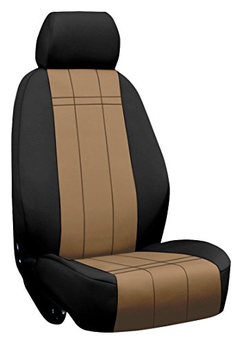 ShearComfort Custom Neoprene-Style Seat Covers for Toyota Tacoma (2012-2015) Front Seat Set, Black w/ Tan for Sport Buckets w/ Adjustable Headrests (TRD and X Runner)