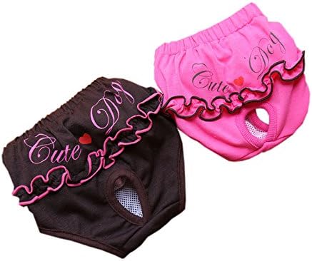 HTKJ Washable Female Dog Diapers (Pack of 2) with Reusable Durable Cotton Dog Sanitary Panties Wrap for Small Medium Pet Dog (M:waist10.23''-14.17'')