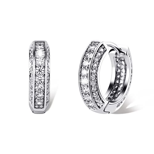 TOPGRILLZ Iced Out Hoop Earrings Cubic Zirconia Huggie Cartilage Cuff Hypoallergenic 14K Gold Plated Luxury Fashion Round Circle Earrings For Men Women