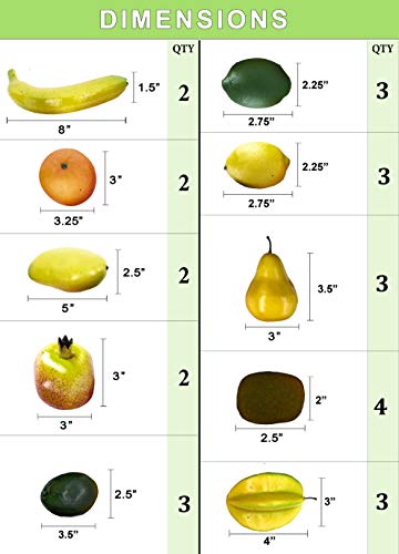 Dasksha 27 PCS Artificial Tropical Fruits - Fake Fruits for Decoration - Includes Artificial Lemons, Star Fruit, Bananas, Kiwis, and More