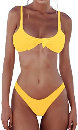 Honlyps Womens Tie Knot Front Bikini Set Padded Swimsuit Bandage Bathing Suit Brazilian Thong Swimwear