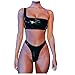 Mlide Sexy Bikini for Womens Two Piece Swimsuit One Shoulder Swimwear High Waist Thong Beachwear Suit Blackthumb 1